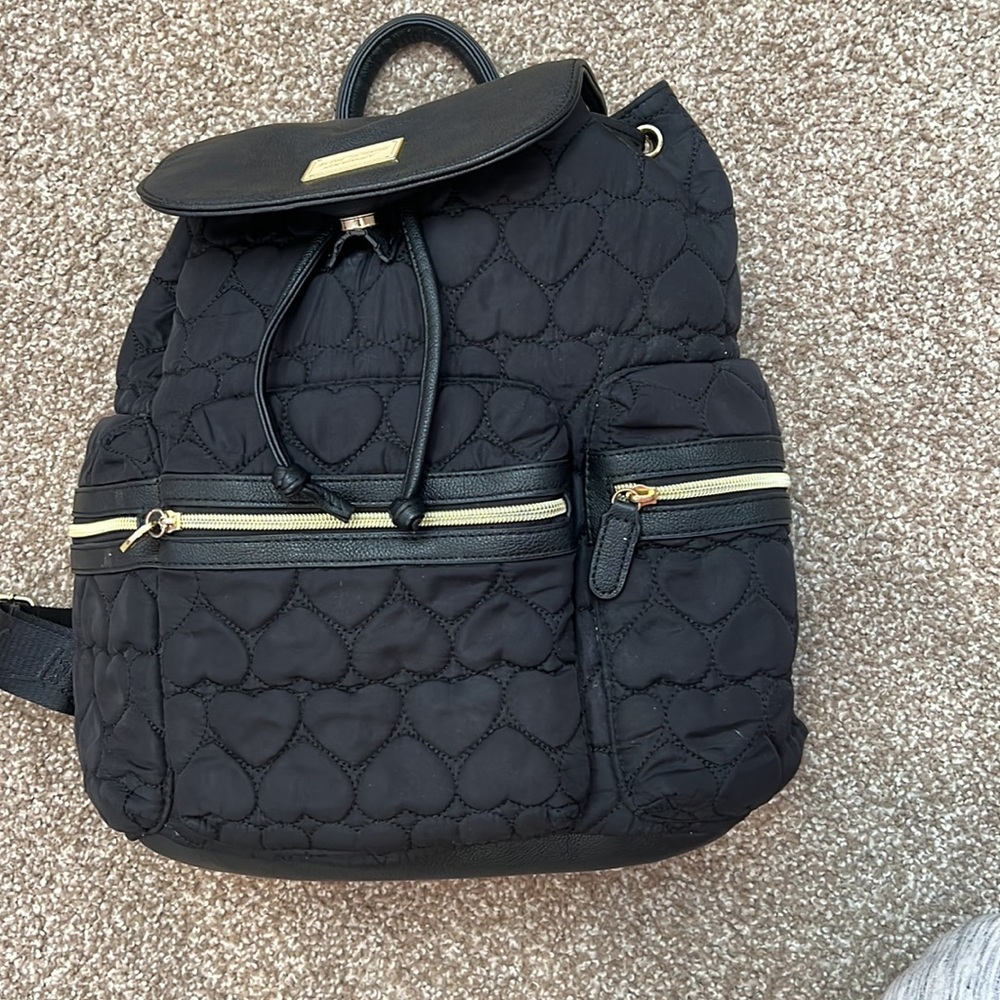 Betsey Johnson black heart quilted backpack